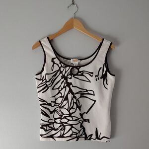 Talbots Knit Tank Top Sze L Sweater Abstract Floral Brown & White Cropped Summer